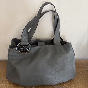 Michael Kors Dark Grey Pebbled Leather Fulton Hobo Shoulder Handbag